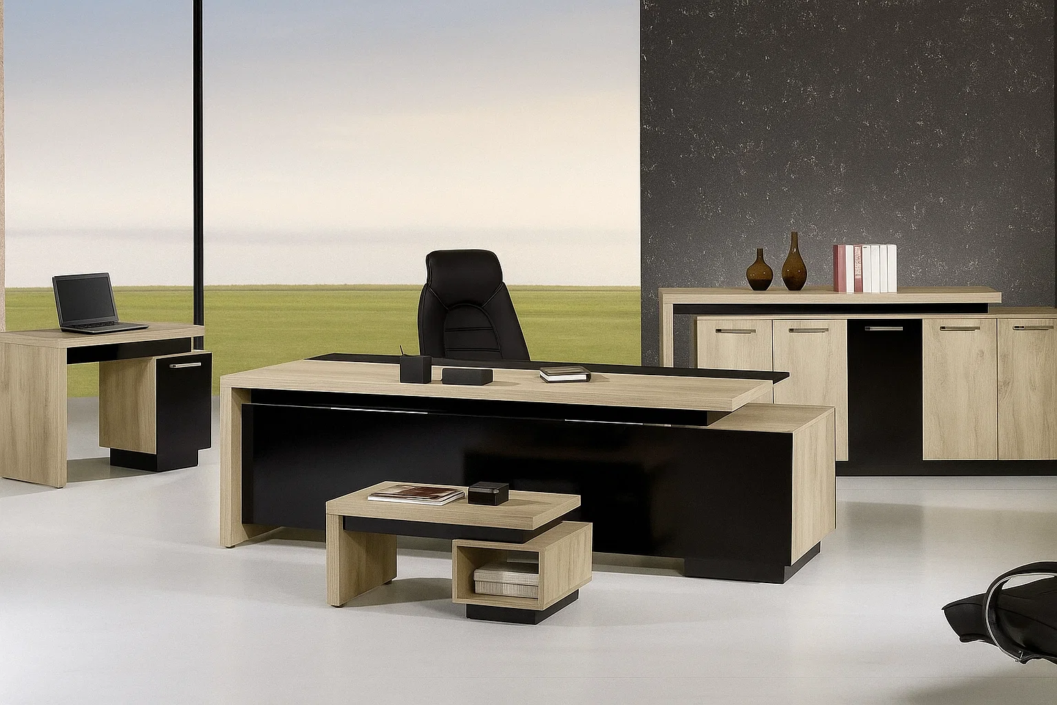 Modern Executive Desk (180 × 80 × 80 cm) with Side Unit MS-10559