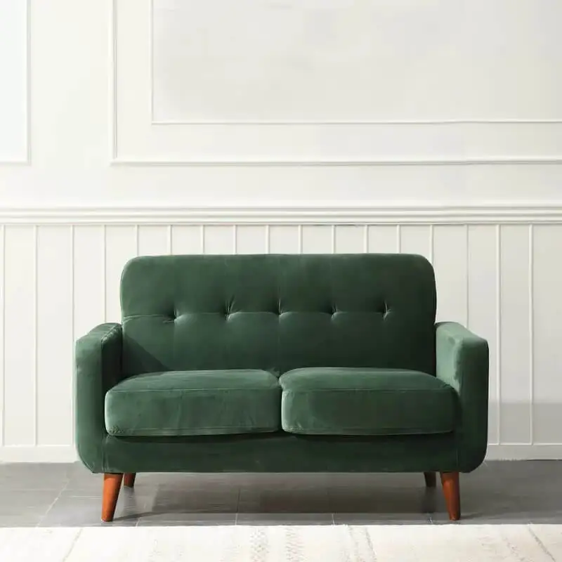 Modern 2-seater sofa, red beech wood and linen or velvet fabric, high-quality MS-11099