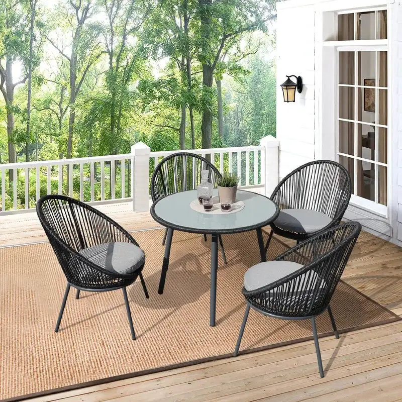 Outdoor hospitality set, iron, electrostatic paint, braided with ropes, MS-10367