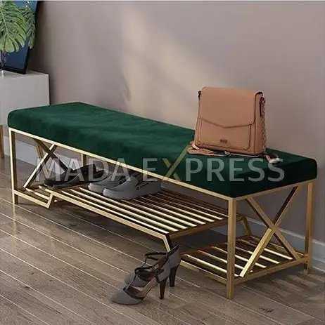 Bench with lower shelf, multifunctional, iron electrostatic paint and imported leather MS-7390