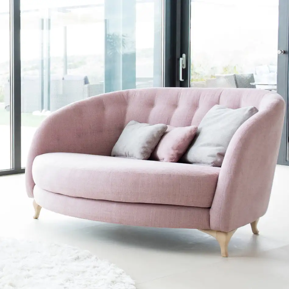 Modern cappuccino 2-seater sofa, red beech wood and linen or velvet fabric, high-quality MS-11091