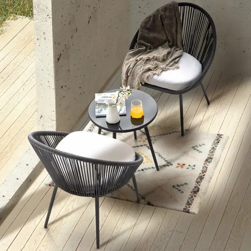 Outdoor Furniture Set  Electrostatic Painted Wrought Iron with Woven Ropes and Table MS-10333