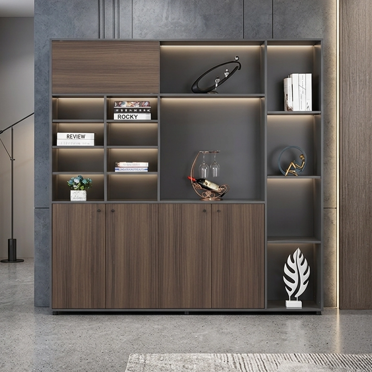 مكتبة ديكور مودرن خشب MDF (200سم × 200سم × 40سم) - MS-12974