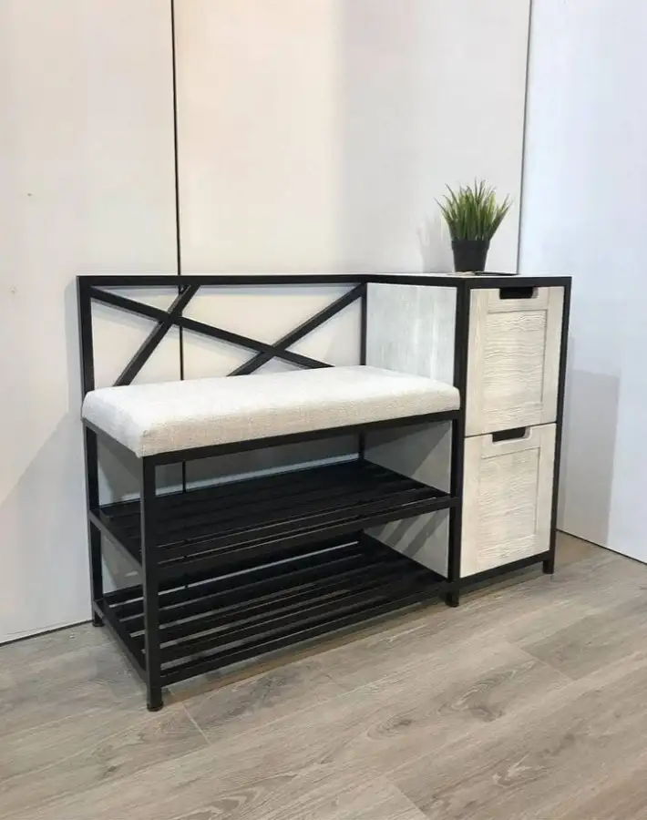 Modern bench treated iron electrostatic paint, counter wood and imported Turkish velvet fabric MS-12020